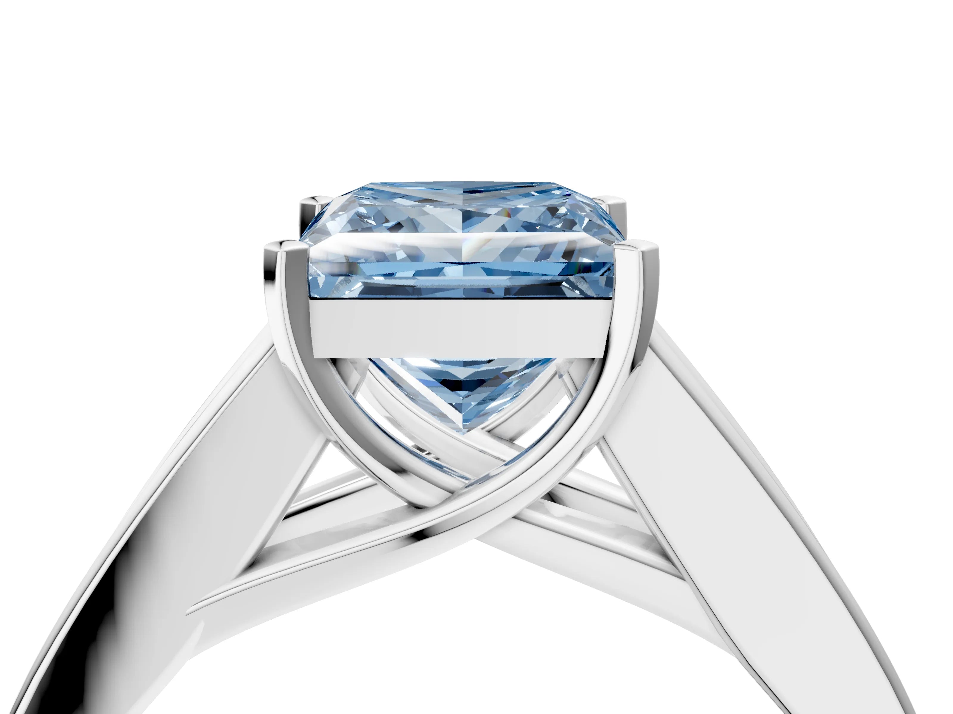 White gold Fancy Blue Princess Cut Cut Channel Set Solitaire Ring with Four-Prong Setting_4