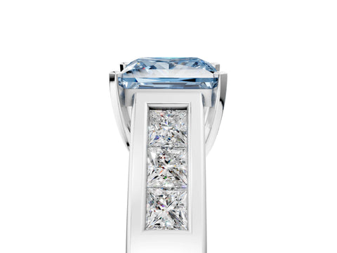 White gold Fancy Blue Princess Cut Cut Channel Set Solitaire Ring with Four-Prong Setting_5