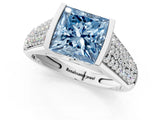 White gold Fancy Blue Princess Cut Cut Diamond Channel Set Pave Band with Tension Prong Setting_1