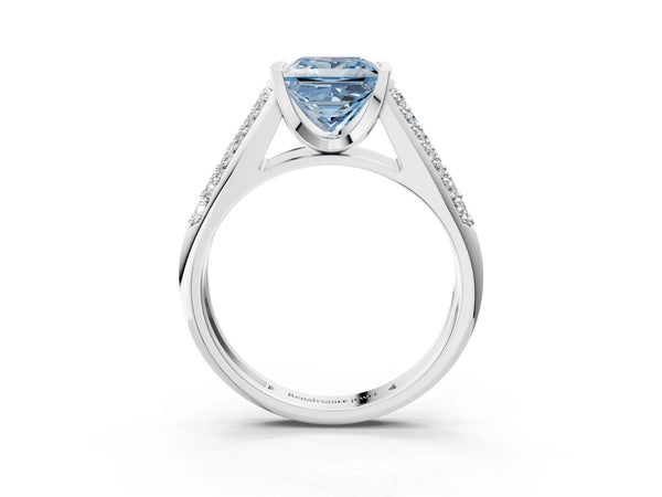 White gold Fancy Blue Princess Cut Diamond Channel Set Pave Band with Tension Prong Setting