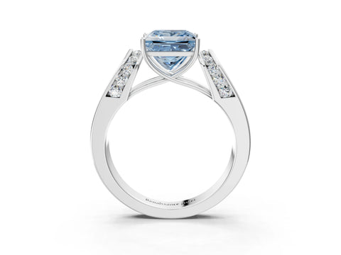 White gold Fancy Blue Princess Cut Cut Diamond Channel Set Solitaire Ring with Four-Prong Setting_135