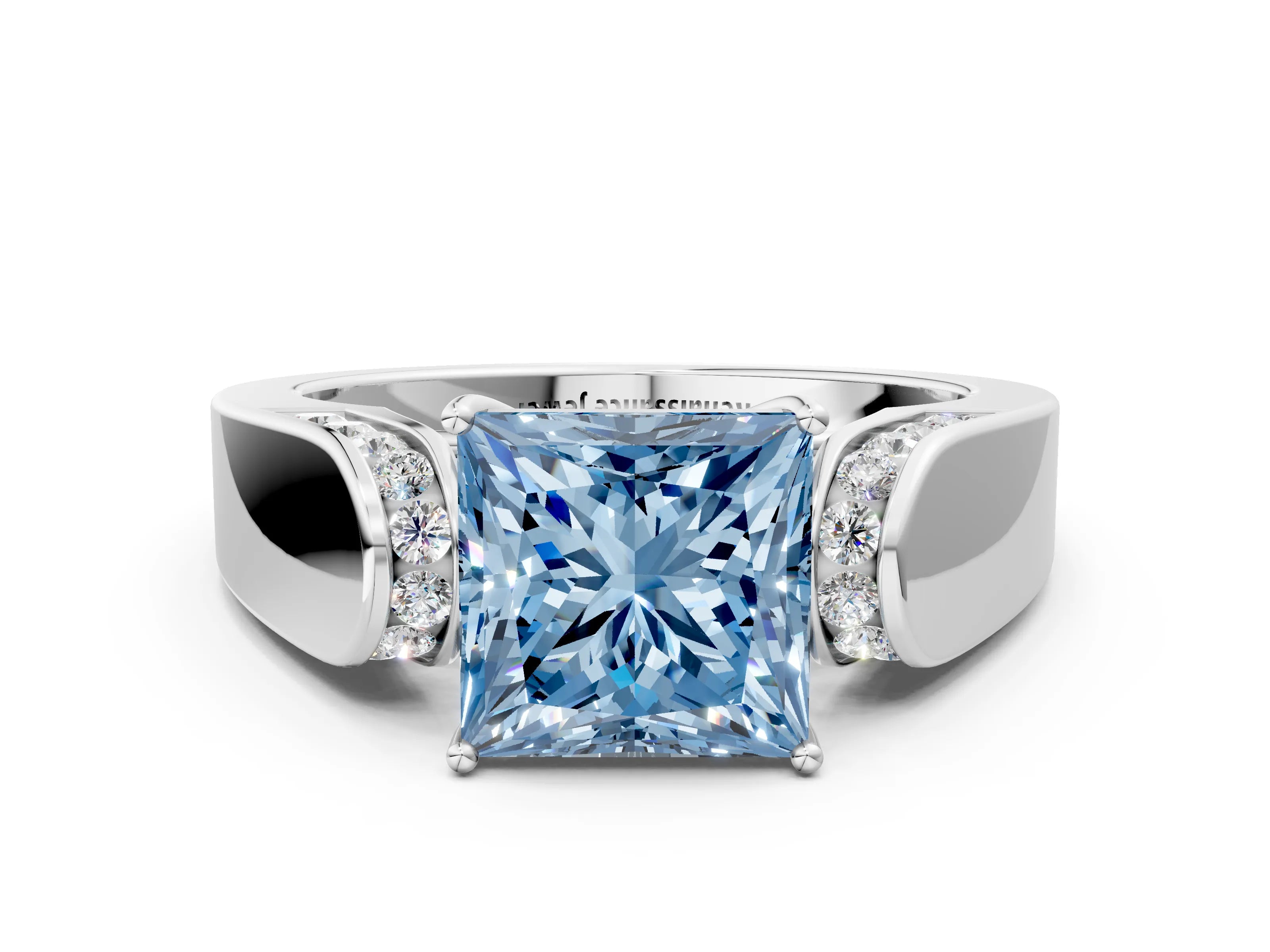 White gold Fancy Blue Princess Cut Cut Diamond Channel Set Solitaire Ring with Four-Prong Setting_142