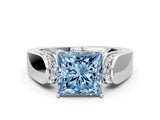 White gold Fancy Blue Princess Cut Cut Diamond Channel Set Solitaire Ring with Four-Prong Setting_142