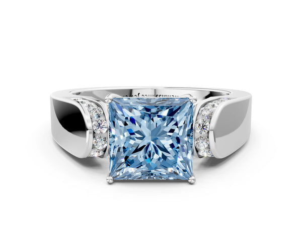 Platinum Princess Cut Channel Set Engagement Ring Setting for Fancy Blue Center with Wide Band