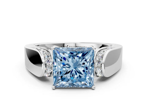 White gold Fancy Blue Princess Cut Cut Diamond Channel Set Solitaire Ring with Four-Prong Setting_142