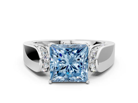 White gold Fancy Blue Princess Cut Cut Diamond Channel Set Solitaire Ring with Four-Prong Setting_24