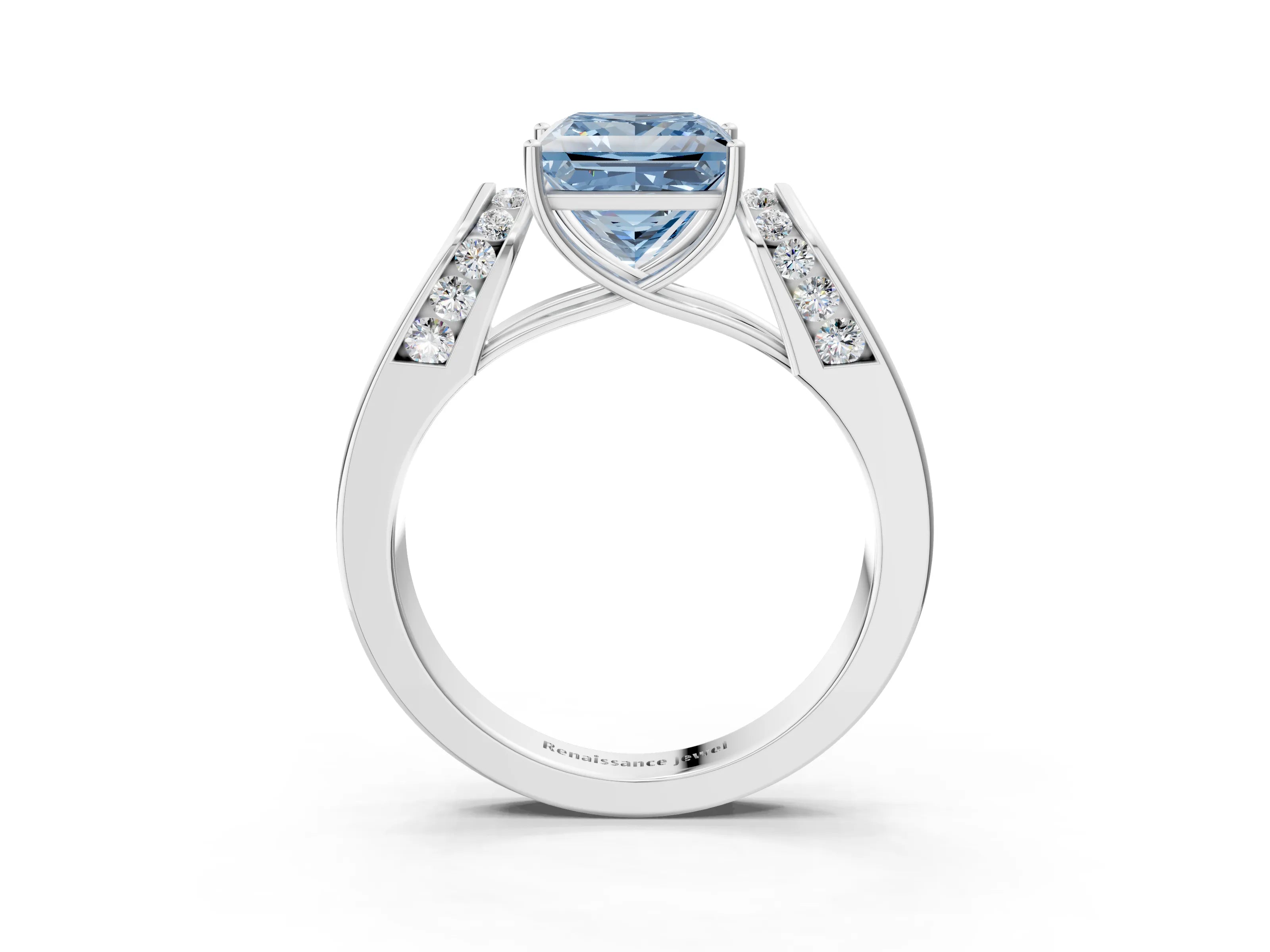 White gold Fancy Blue Princess Cut Cut Diamond Channel Set Solitaire Ring with Four-Prong Setting_27