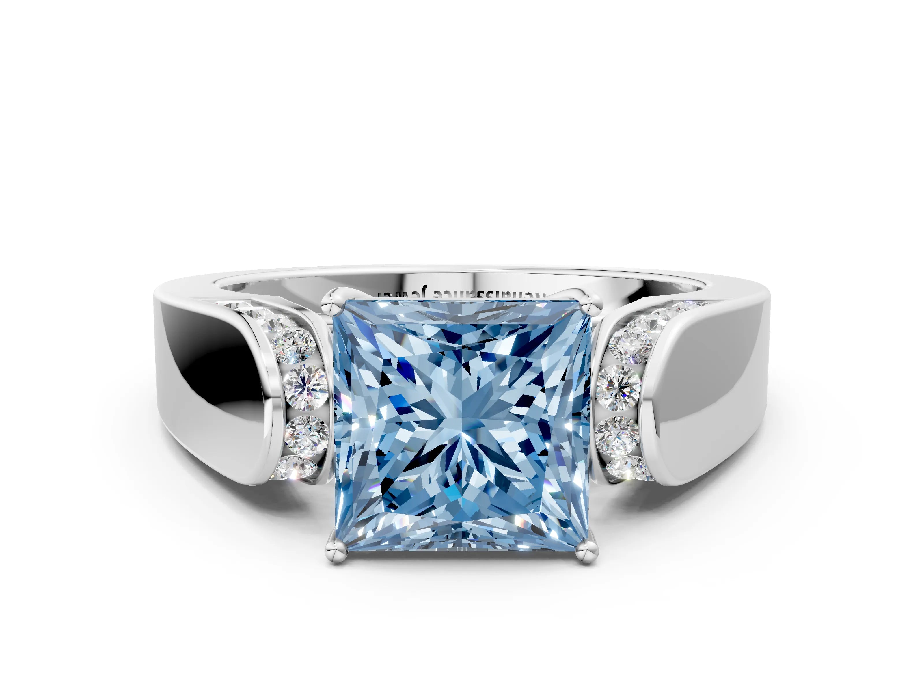 White gold Fancy Blue Princess Cut Cut Diamond Channel Set Solitaire Ring with Four-Prong Setting_84
