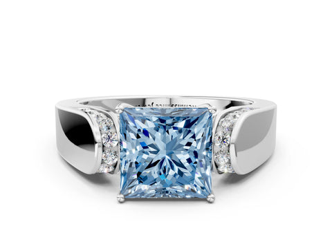 White gold Fancy Blue Princess Cut Cut Diamond Channel Set Solitaire Ring with Four-Prong Setting_84