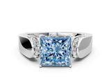 White gold Fancy Blue Princess Cut Cut Diamond Channel Set Solitaire Ring with Four-Prong Setting_84