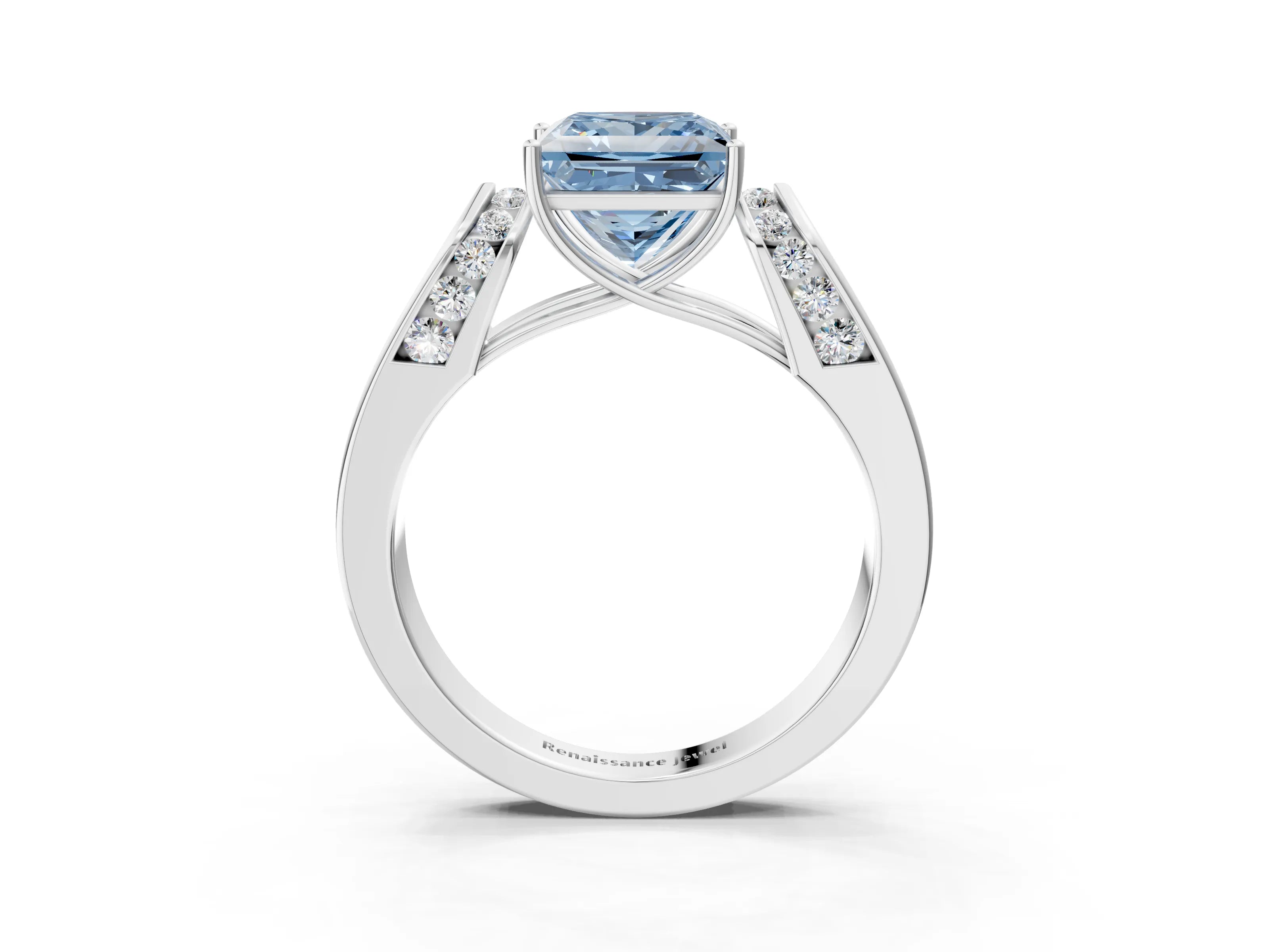 White gold Fancy Blue Princess Cut Cut Diamond Channel Set Solitaire Ring with Four-Prong Setting_87