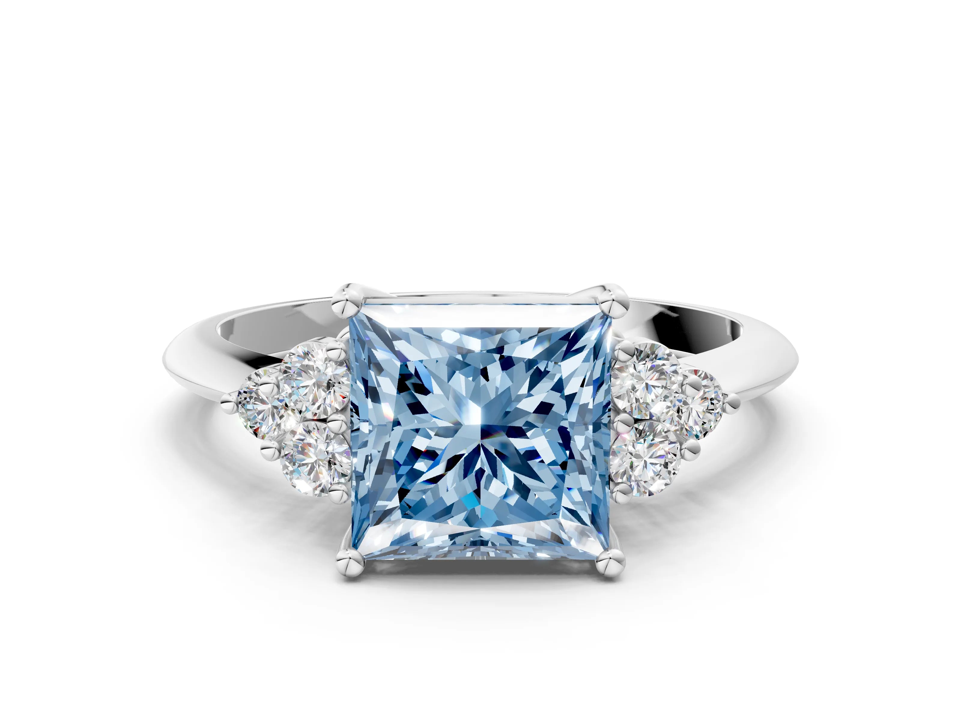White gold Fancy Blue Princess Cut Cut Diamond Cluster Ring with Solitaire Band and Four-Prong Setting_12