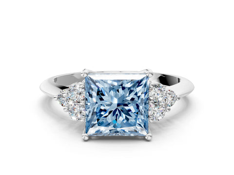 White gold Fancy Blue Princess Cut Cut Diamond Cluster Ring with Solitaire Band and Four-Prong Setting_12