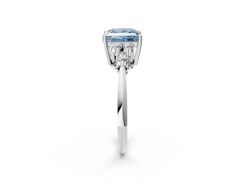 White gold Fancy Blue Princess Cut Cut Diamond Cluster Ring with Solitaire Band and Four-Prong Setting_14