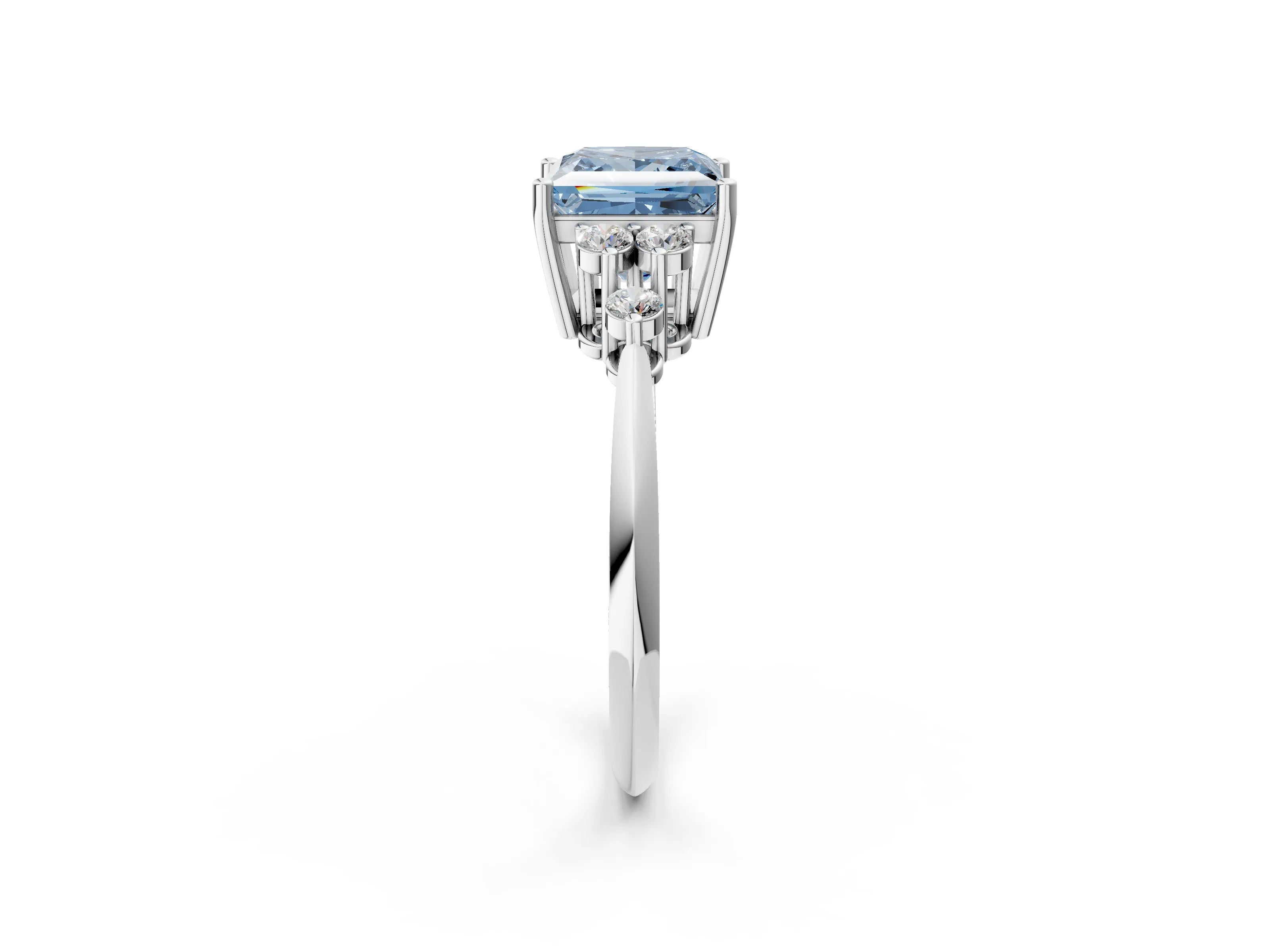 White gold Fancy Blue Princess Cut Cut Diamond Cluster Ring with Solitaire Band and Four-Prong Setting_14