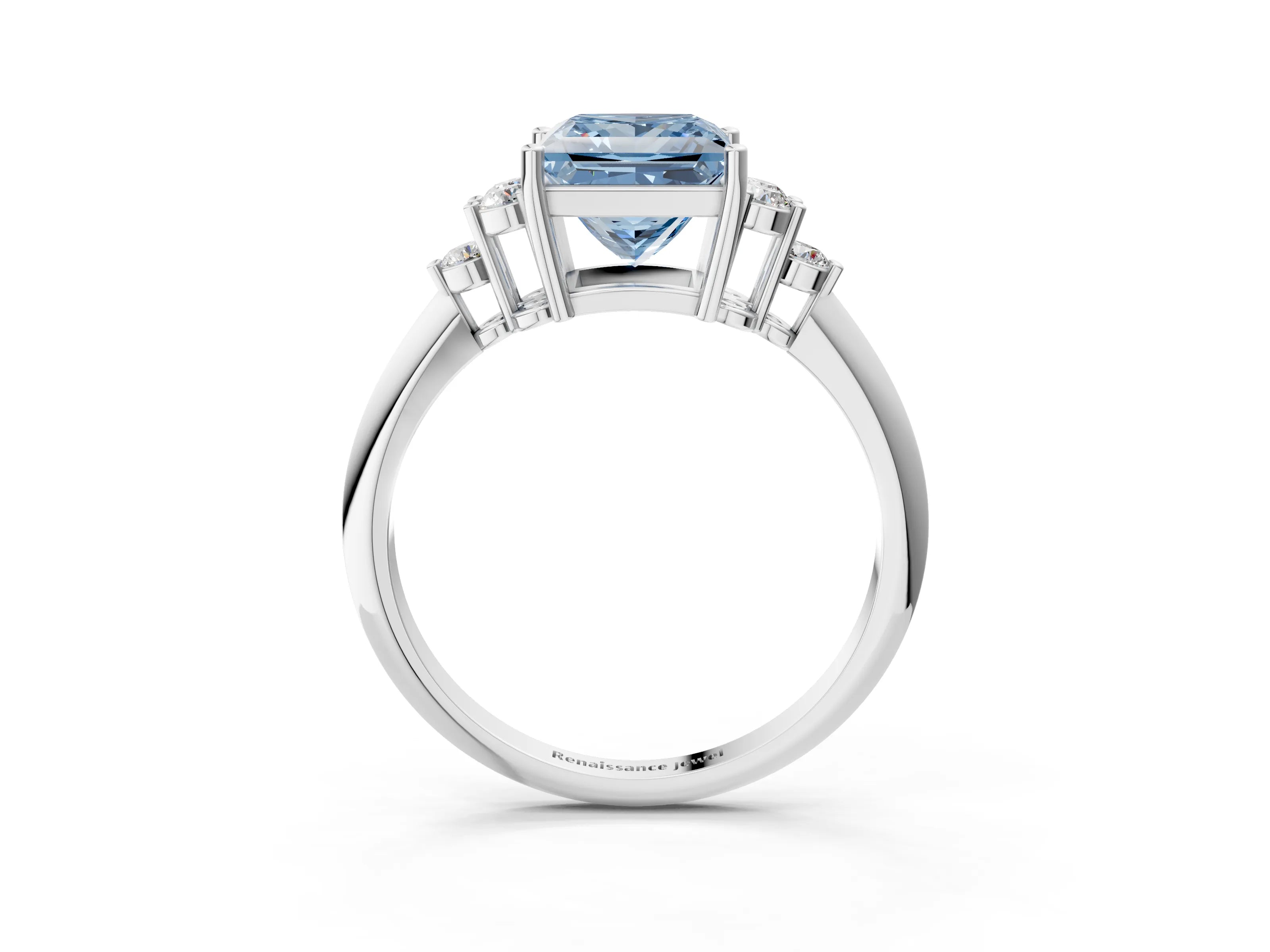 White gold Fancy Blue Princess Cut Cut Diamond Cluster Ring with Solitaire Band and Four-Prong Setting_15