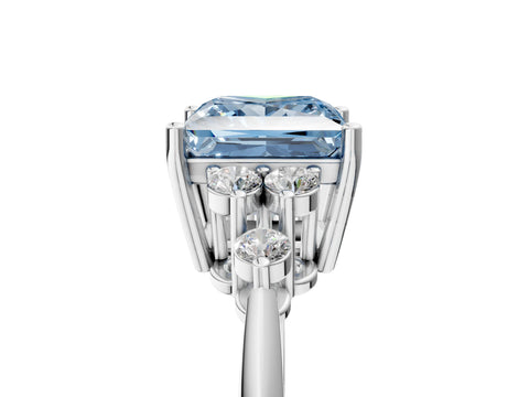 White gold Fancy Blue Princess Cut Cut Diamond Cluster Ring with Solitaire Band and Four-Prong Setting_17