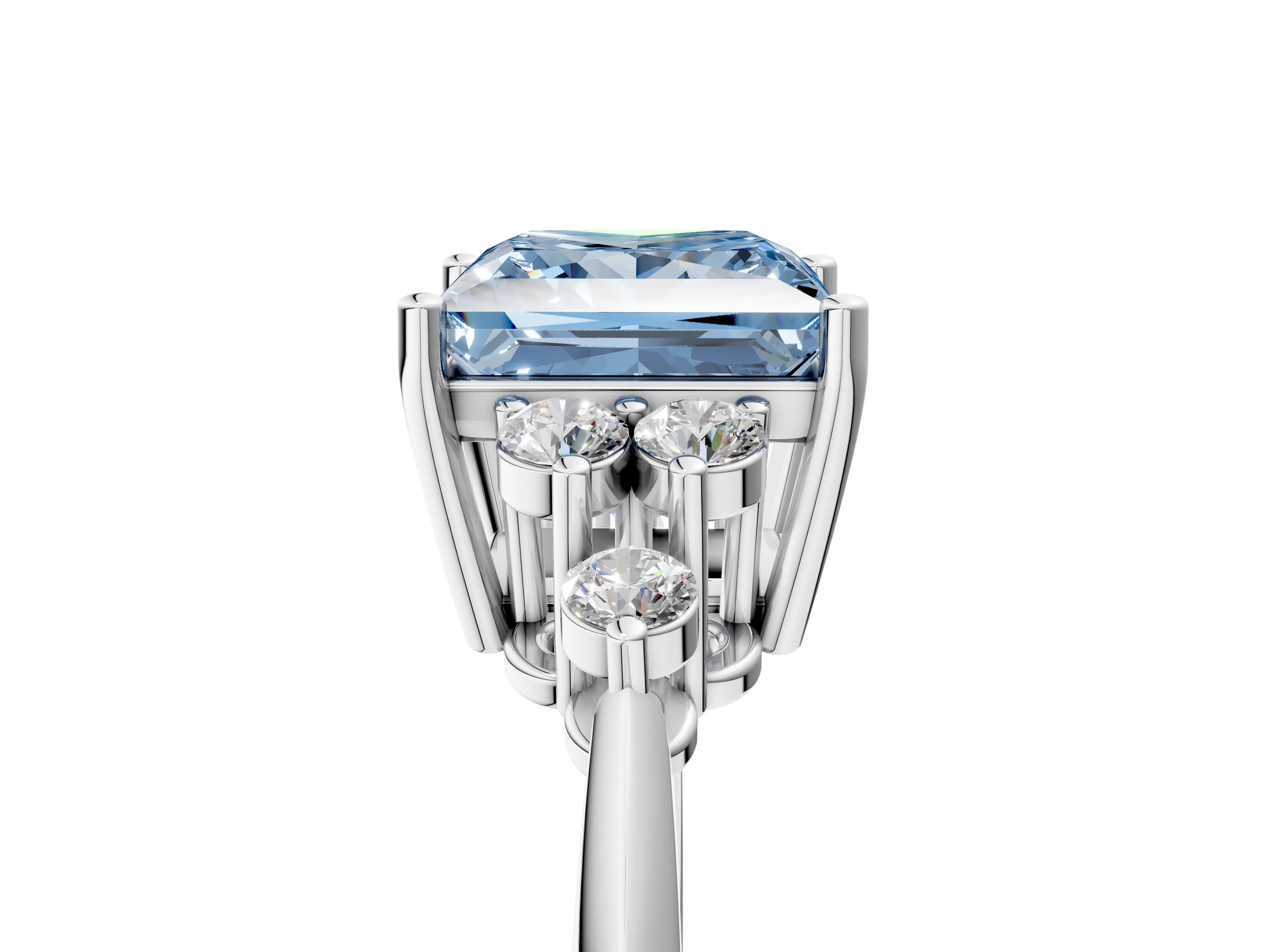 White gold Fancy Blue Princess Cut Cut Diamond Cluster Ring with Solitaire Band and Four-Prong Setting_18