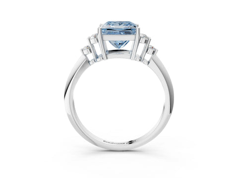 White gold Fancy Blue Princess Cut Cut Diamond Cluster Ring with Solitaire Band and Four-Prong Setting_27