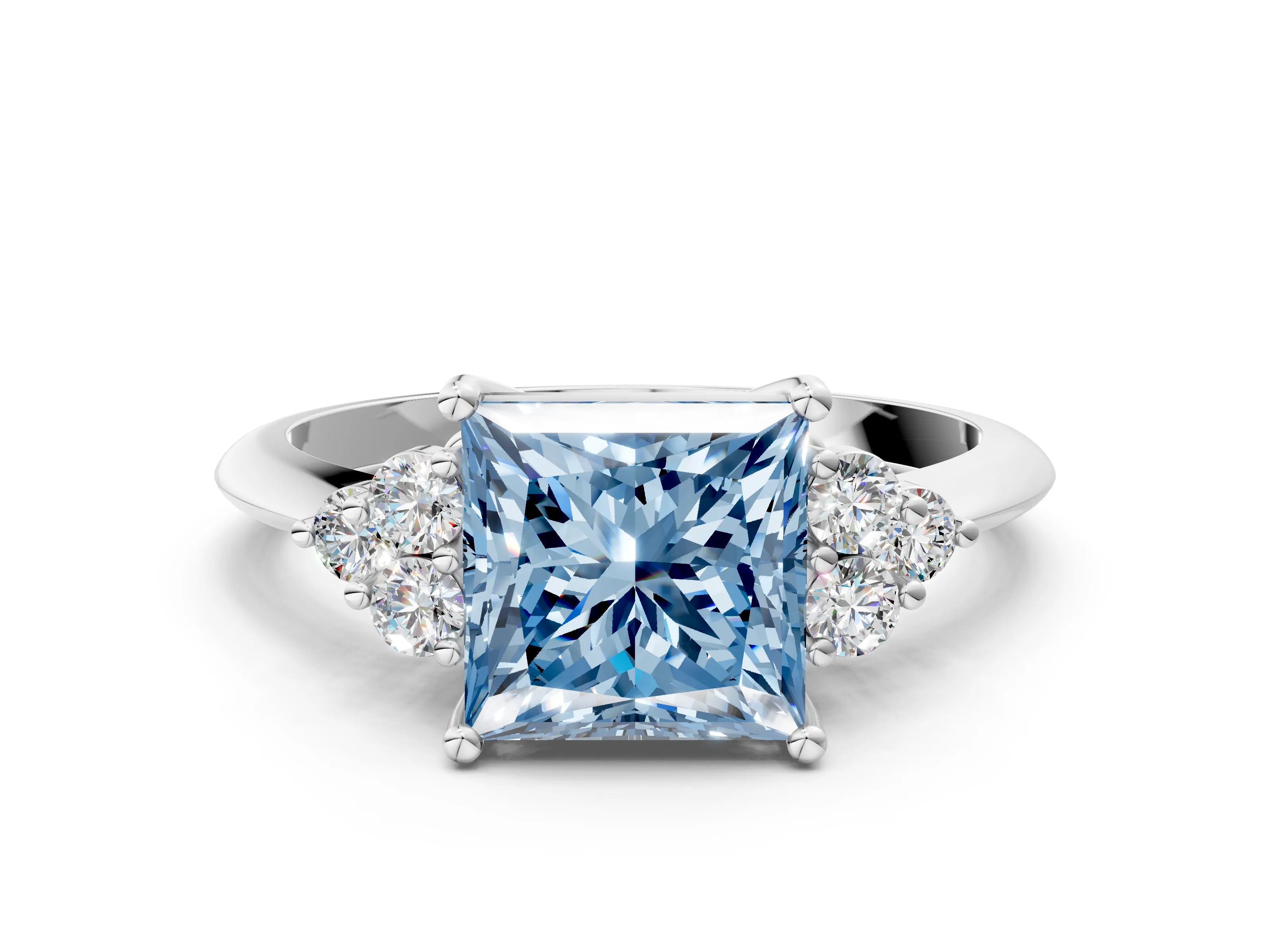 White gold Fancy Blue Princess Cut Cut Diamond Cluster Ring with Solitaire Band and Four-Prong Setting_36