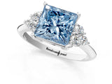 White gold Fancy Blue Princess Cut Cut Diamond Cluster Ring with Solitaire Band and Four-Prong Setting_37