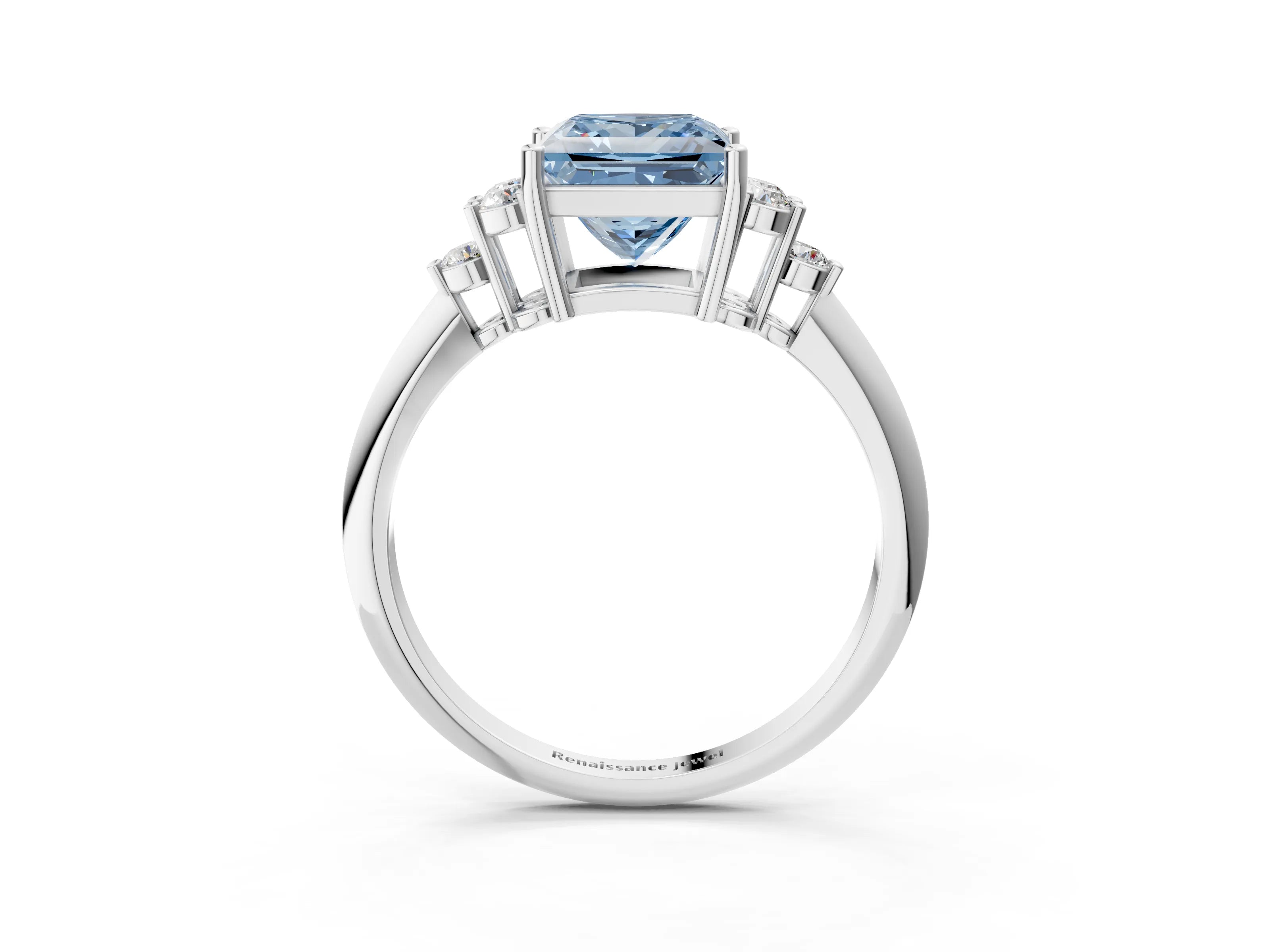 White gold Fancy Blue Princess Cut Cut Diamond Cluster Ring with Solitaire Band and Four-Prong Setting_39
