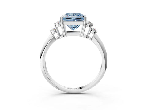 White gold Fancy Blue Princess Cut Cut Diamond Cluster Ring with Solitaire Band and Four-Prong Setting_39