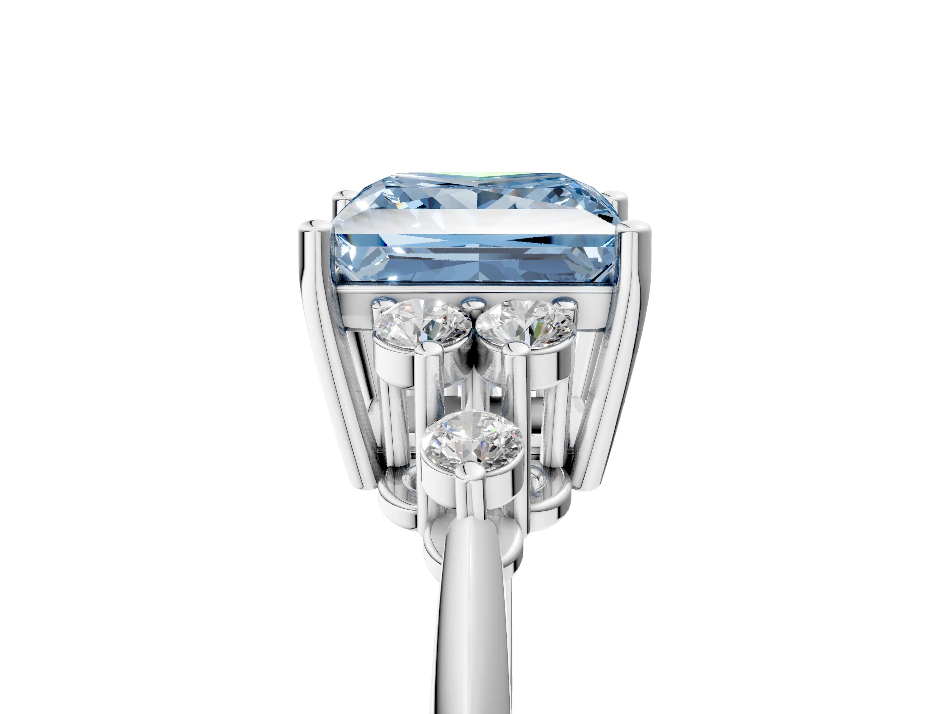 White gold Fancy Blue Princess Cut Cut Diamond Cluster Ring with Solitaire Band and Four-Prong Setting_41
