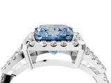 White gold Fancy Blue Princess Cut Cut Diamond Halo Engagement Ring with Open Split Pavé Band_4