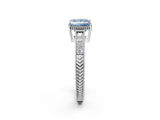 White gold Fancy Blue Princess Cut Cut Diamond Milgrain Pave Band Four-Prong Setting Ring_17