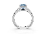 White gold Fancy Blue Princess Cut Cut Diamond Milgrain Pave Band Four-Prong Setting Ring_18
