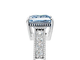 White gold Fancy Blue Princess Cut Cut Diamond Milgrain Pave Band Four-Prong Setting Ring_20