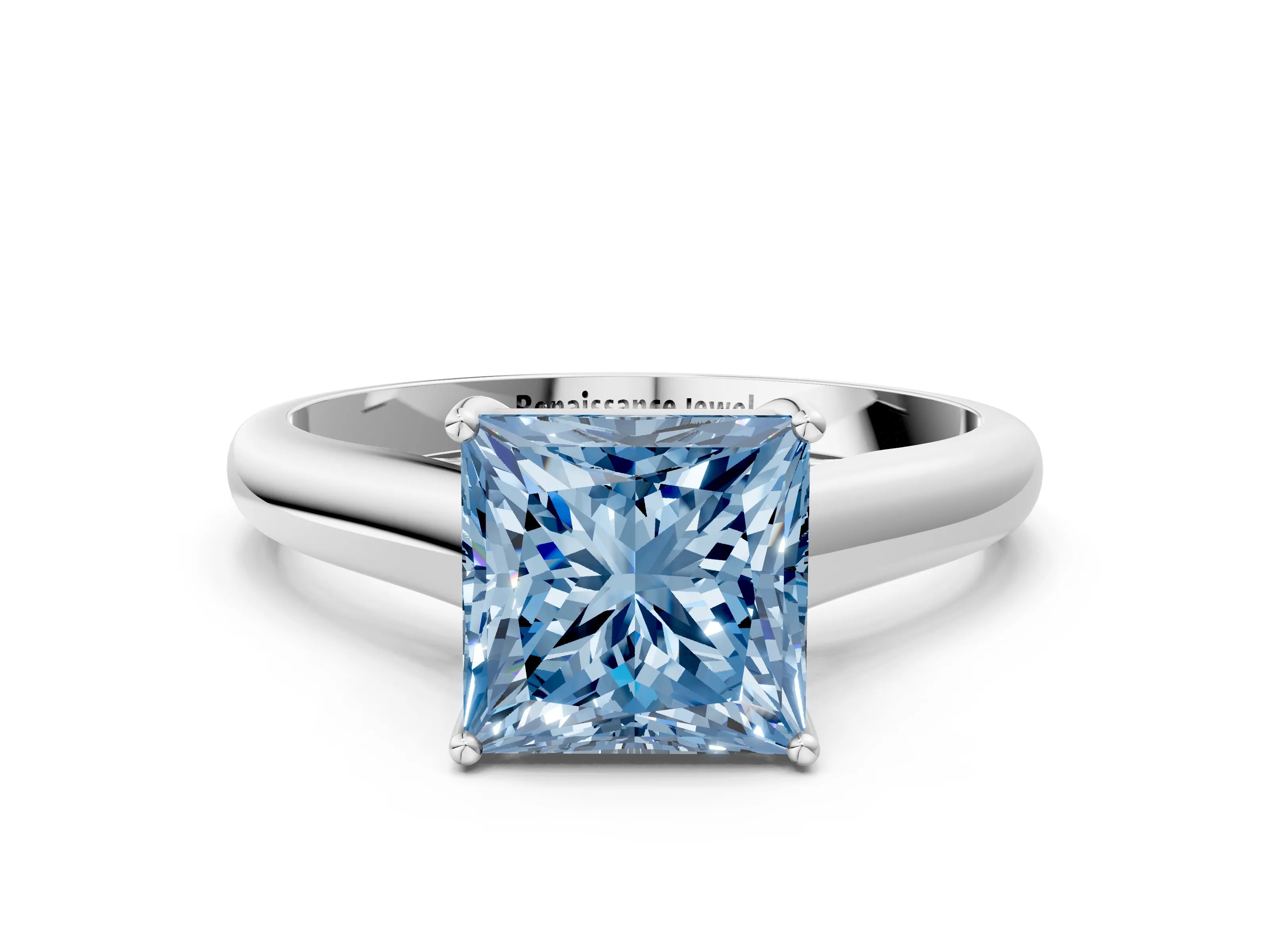 White gold Fancy Blue Princess Cut Cut Diamond Solitaire Engagement Ring with Tapered Plain Band and Four-Prong Setting_12