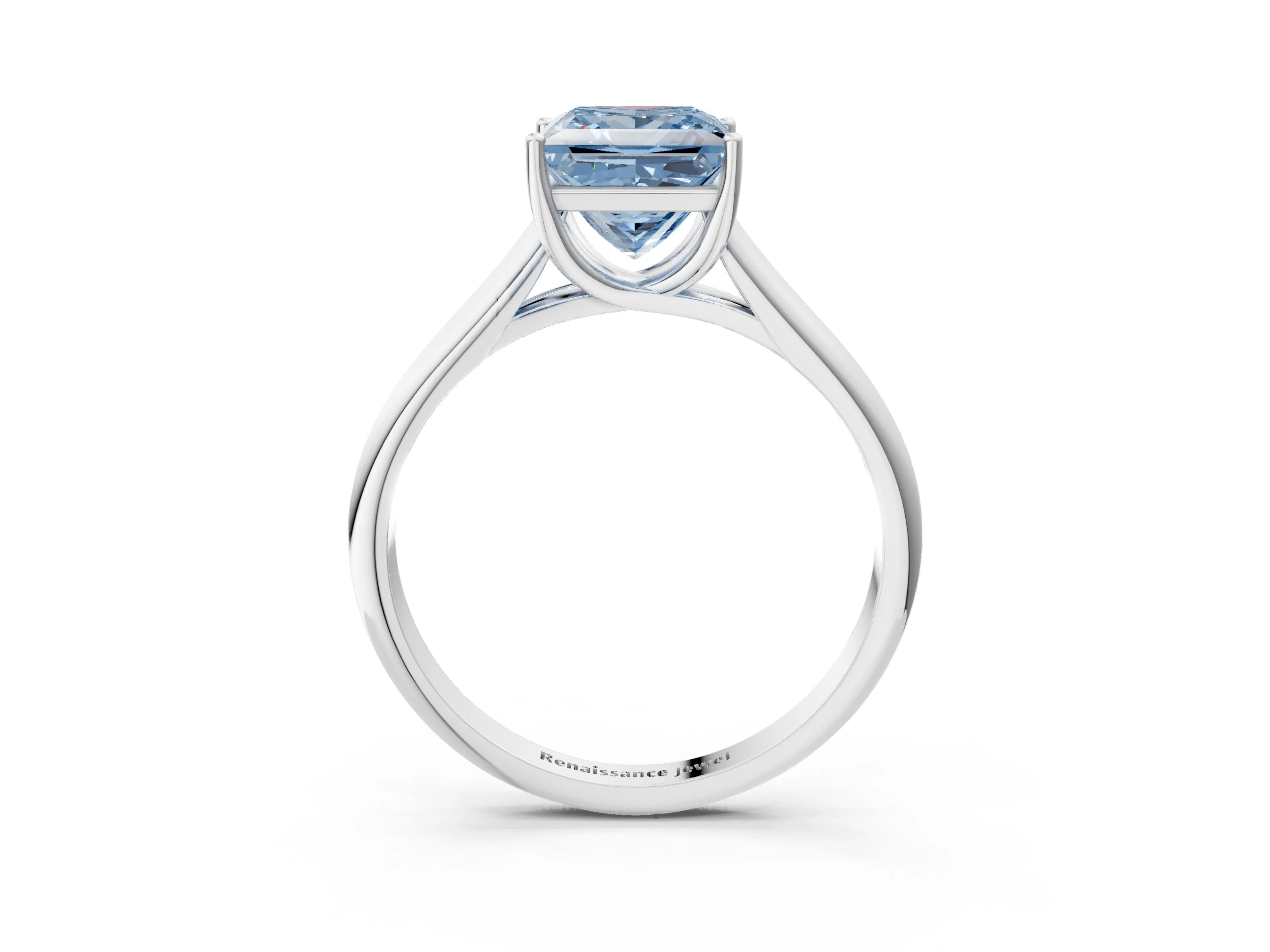 White gold Fancy Blue Princess Cut Cut Diamond Solitaire Engagement Ring with Tapered Plain Band and Four-Prong Setting_3