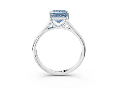 White gold Fancy Blue Princess Cut Cut Diamond Solitaire Engagement Ring with Tapered Plain Band and Four-Prong Setting_3