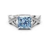 White gold Fancy Blue Princess Cut Cut Diamond Twisted Band with Milgrain Pave Setting and Four-Prong Setting_12