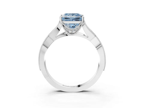 White gold Fancy Blue Princess Cut Cut Diamond Twisted Band with Milgrain Pave Setting and Four-Prong Setting_15