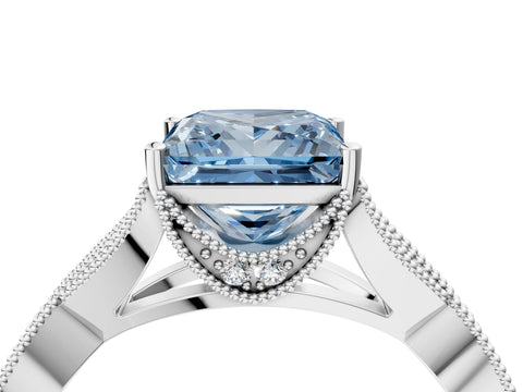 White gold Fancy Blue Princess Cut Cut Diamond Twisted Band with Milgrain Pave Setting and Four-Prong Setting_16