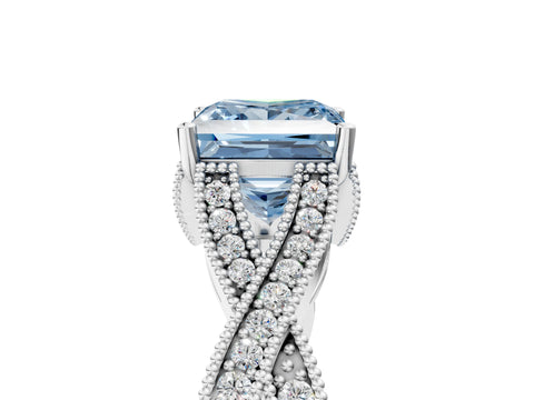 White gold Fancy Blue Princess Cut Cut Diamond Twisted Band with Milgrain Pave Setting and Four-Prong Setting_17