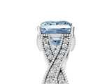 White gold Fancy Blue Princess Cut Cut Diamond Twisted Band with Milgrain Pave Setting and Four-Prong Setting_5