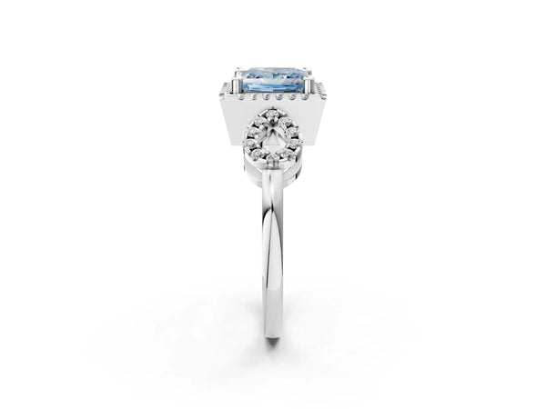 White Gold Princess Cut Pave Infinity Halo Engagement Ring Setting for Fancy Blue Center