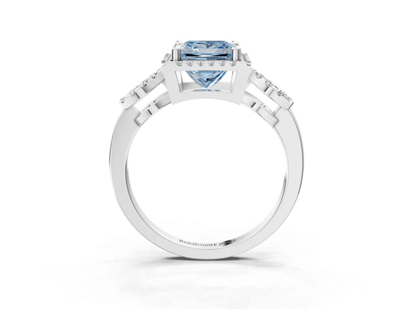 White Gold Princess Cut Pave Infinity Halo Engagement Ring Setting for Fancy Blue Center