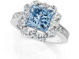 White gold Fancy Blue Princess Cut Cut Halo Diamond Pavé Engagement Ring with Milgrain Detailing_25
