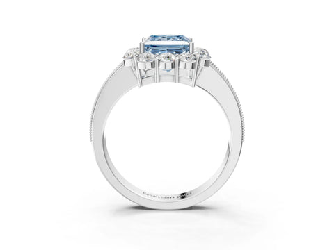 White gold Fancy Blue Princess Cut Cut Halo Diamond Pavé Engagement Ring with Milgrain Detailing_27