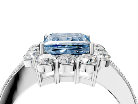 White gold Fancy Blue Princess Cut Cut Halo Diamond Pavé Engagement Ring with Milgrain Detailing_28