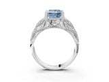 White gold Fancy Blue Princess Cut Cut Milgrain Pave Diamond Engagement Ring with Four-Prong Setting_18