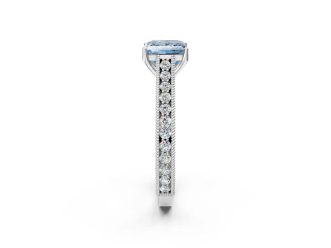 White gold Fancy Blue Princess Cut Cut Pave Band Milgrain Solitaire Ring_2
