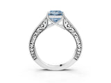 White gold Fancy Blue Princess Cut Cut Pave Band Milgrain Solitaire Ring_3