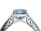 White gold Fancy Blue Princess Cut Cut Pave Band Milgrain Solitaire Ring_4