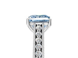 White gold Fancy Blue Princess Cut Cut Pave Band Milgrain Solitaire Ring_5